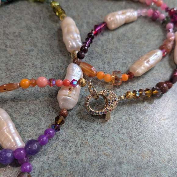 Long Colorful Pearl Gemstone Necklace - Picture 13 of 15